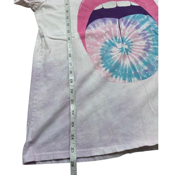 Lauren Moshi Edda Tie Dye Tongue Ultra Soft Lightweight Vintage Tee White, XS - Picture 6 of 8